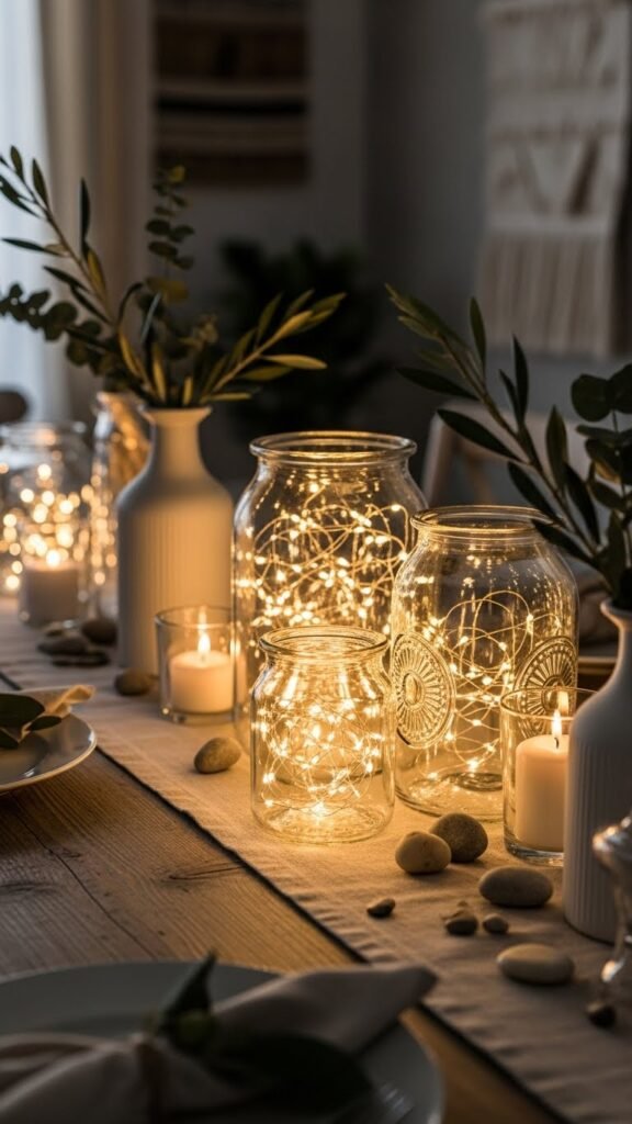 Use Fairy Lights in Glass and Natural Elements