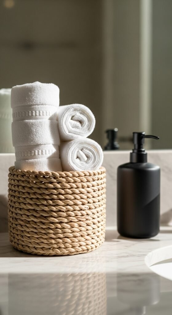 Bathroom Counter Basket With Hand Towels