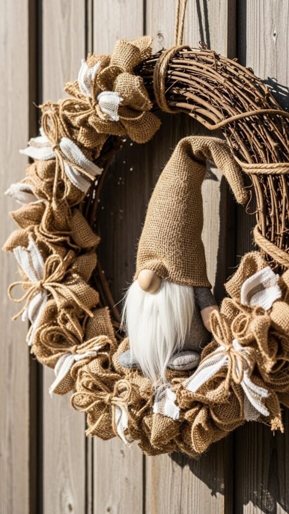 Burlap Farmhouse Gnome Wreath