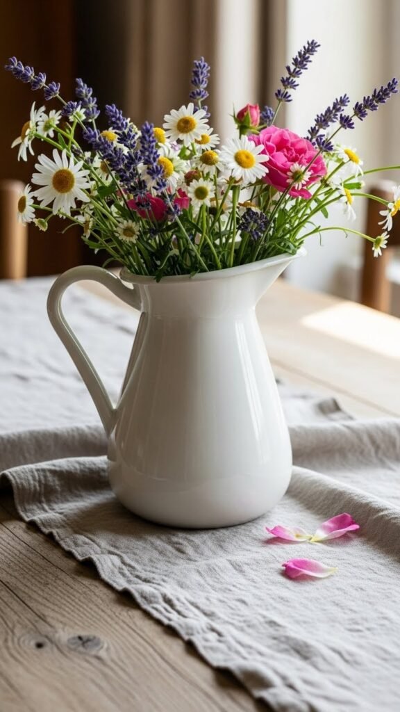 Ceramic Pitchers With Garden Flowers
