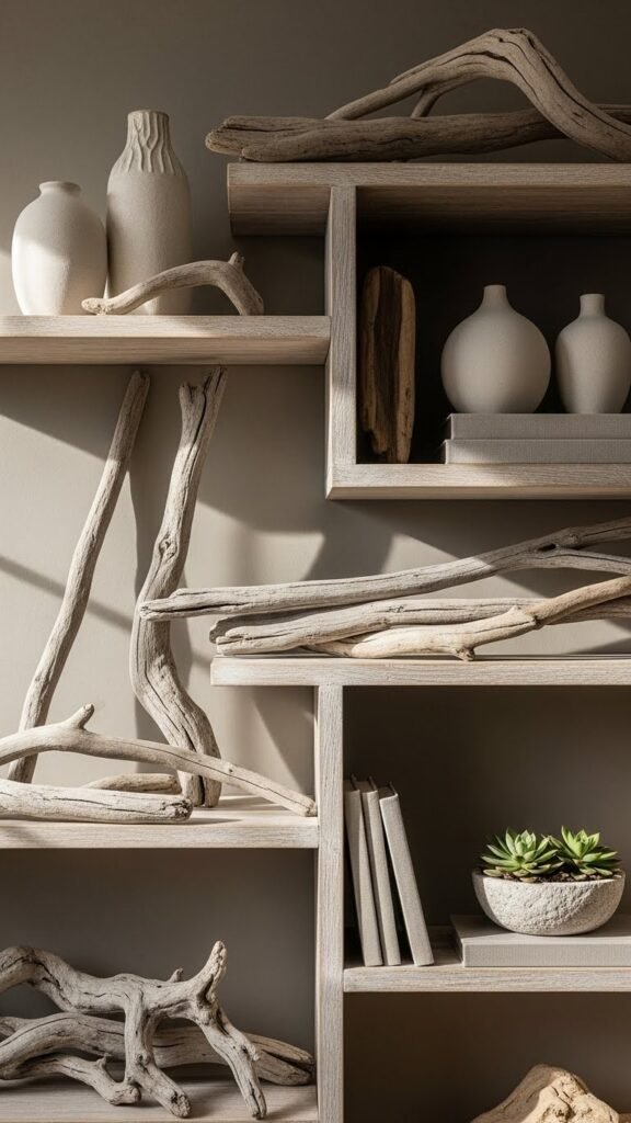 Driftwood Accents on Shelves