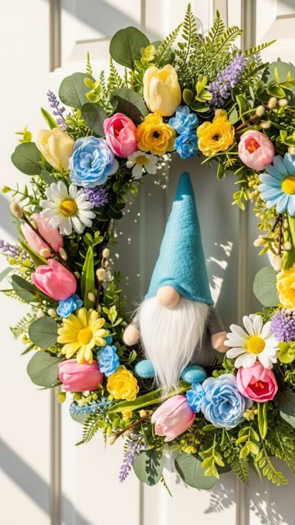 Floral Spring Gnome Wreath