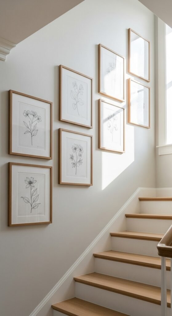 Framed Botanical Prints on the Stair Wall