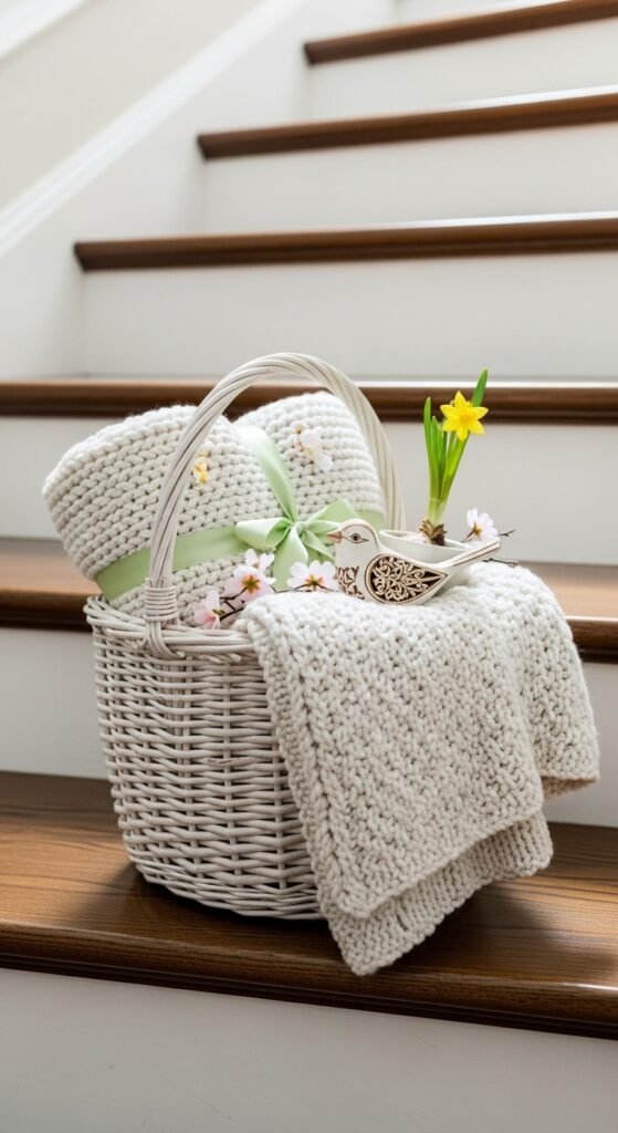 Staircase Basket With Lightweight Decor