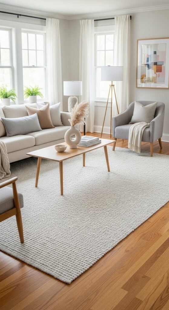  Layer a Lightweight Area Rug